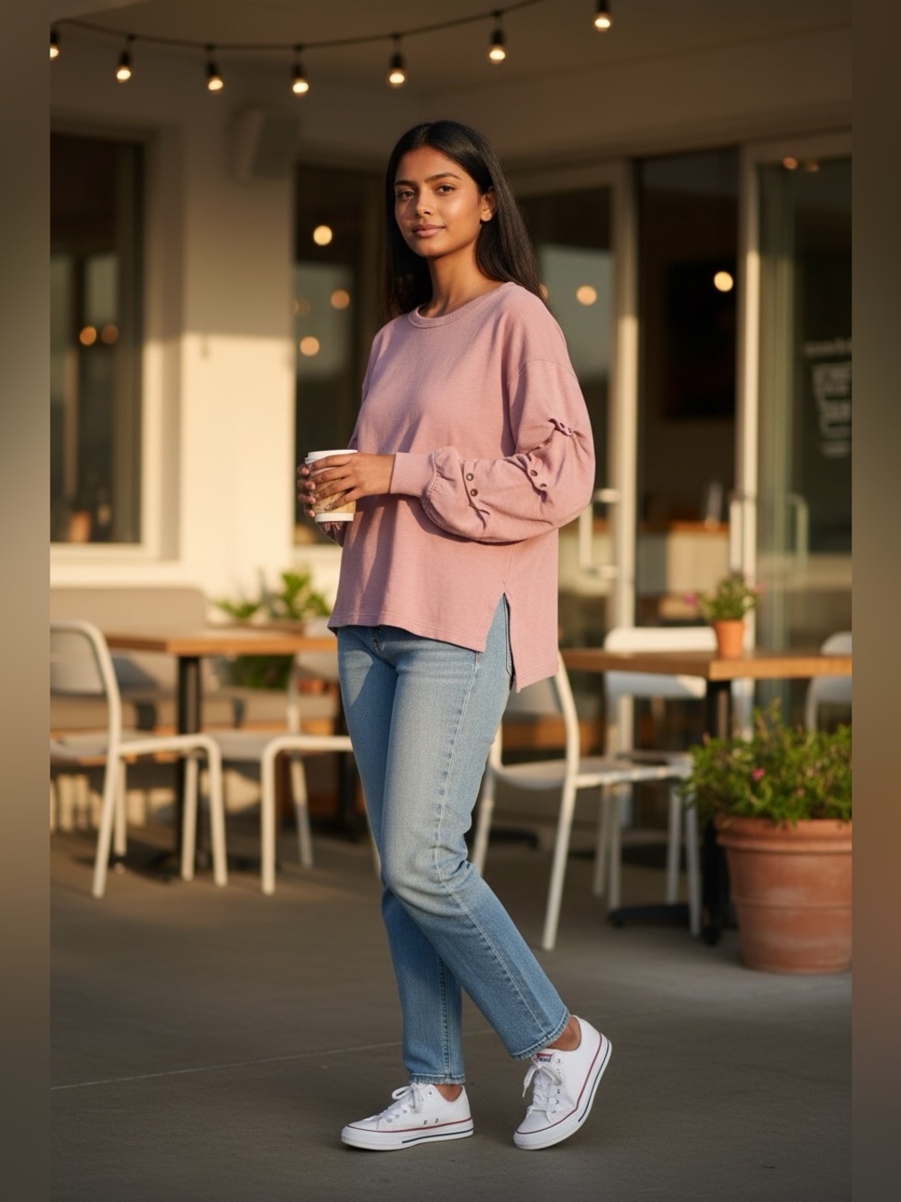 Pilcro Anthropologie Mauve Tiered Sleeve Sweatshirt Snap Detail Boho Medium
